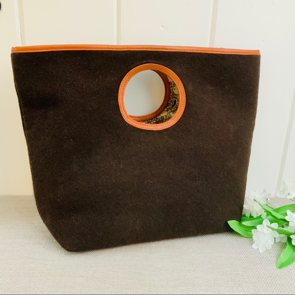 KATE SPADE Vintage Brown Wool Orange Leather Tote